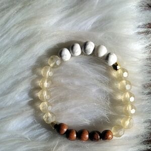 Clear Quartz, Howlire And Wood Stretchy Bracelet